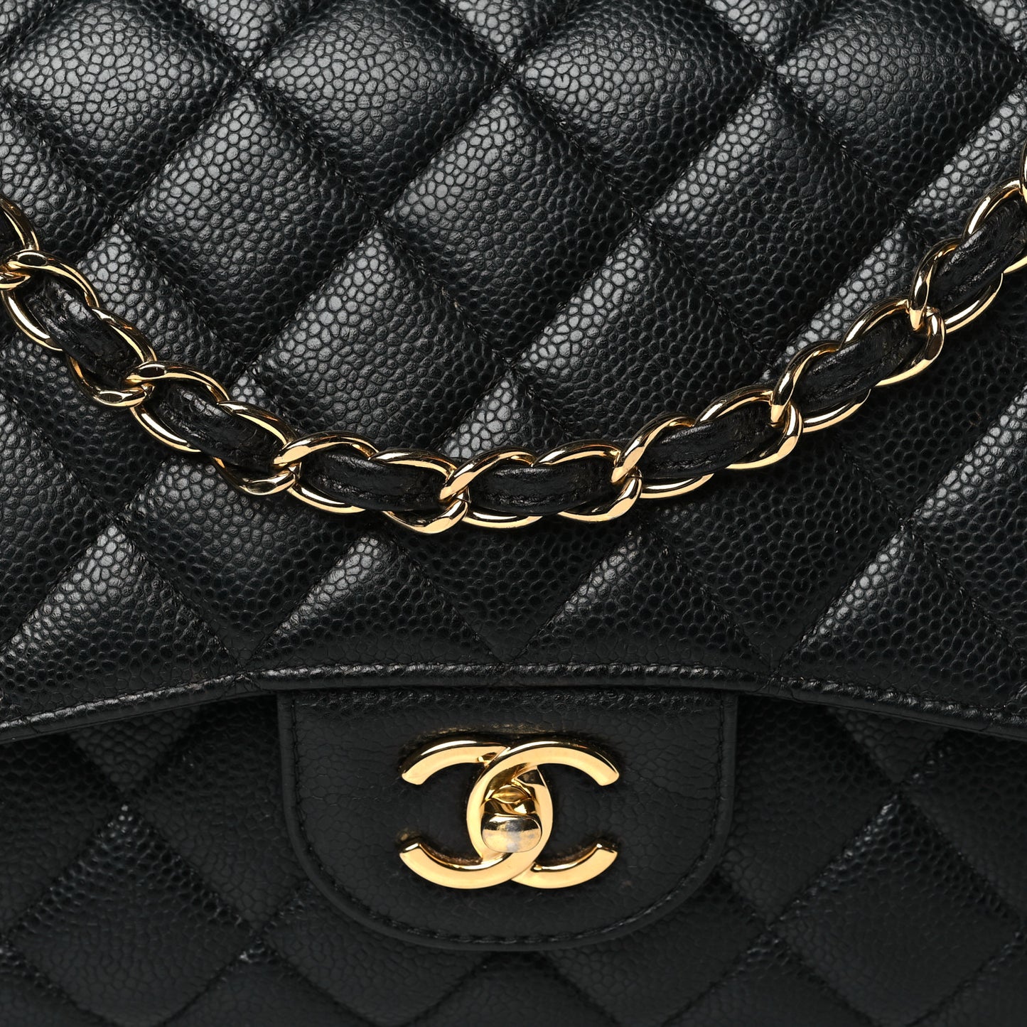 Caviar Quilted Jumbo Double Flap Black