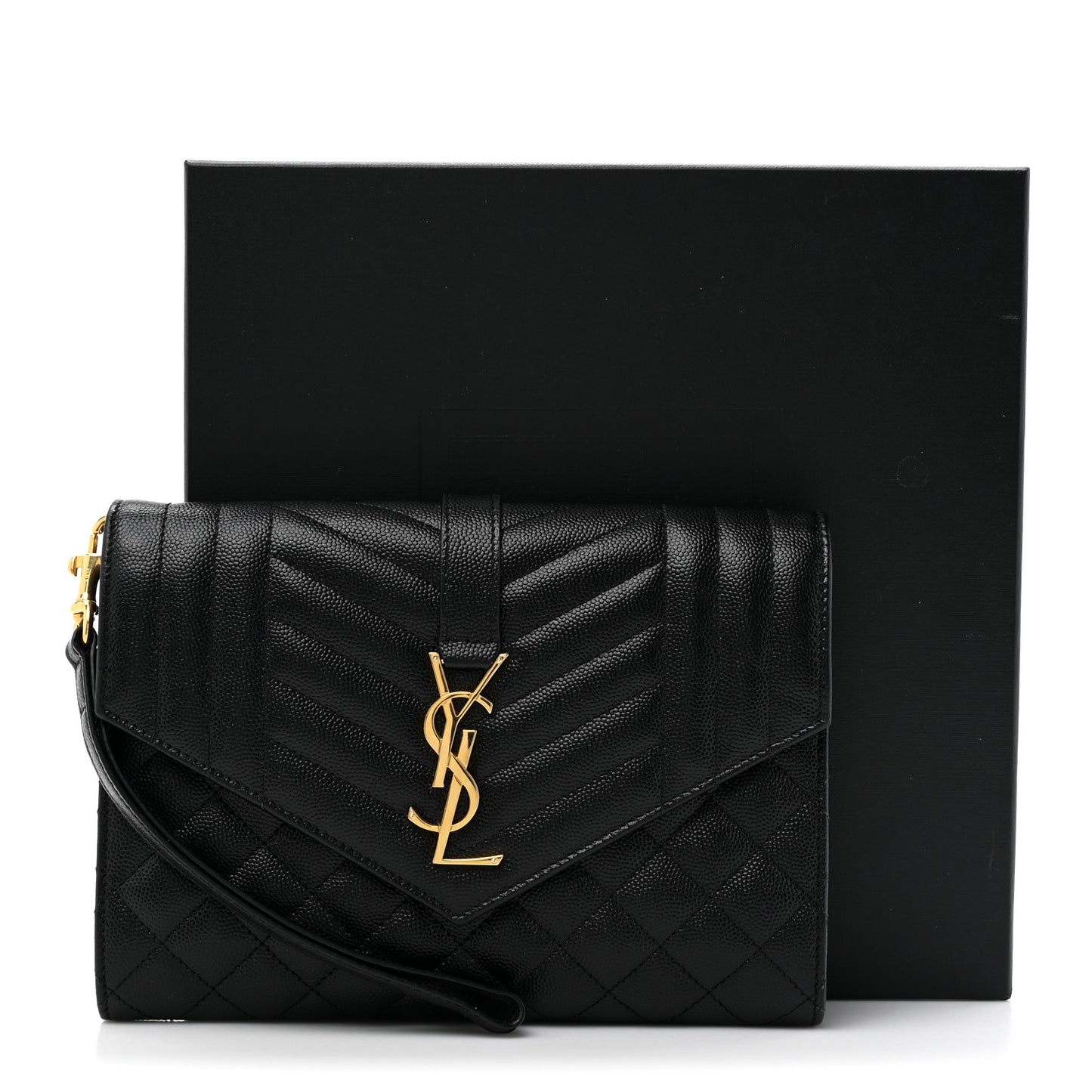Grain De Poudre Textured Mixed Matelasse Triquilt Monogram Clutch Black