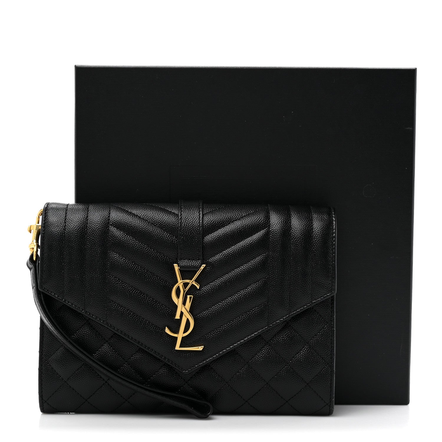 Saint Laurent Grain De Poudre Textured Mixed Matelasse Triquilt Monogram Clutch Black 10 of 10