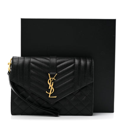 Saint Laurent Grain De Poudre Textured Mixed Matelasse Triquilt Monogram Clutch Black 10 of 10