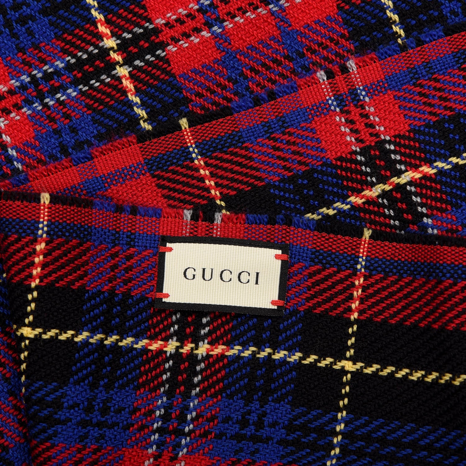 Gucci Wool Plaid L'Aveugle Par Amour Scarf Red 3 of 4