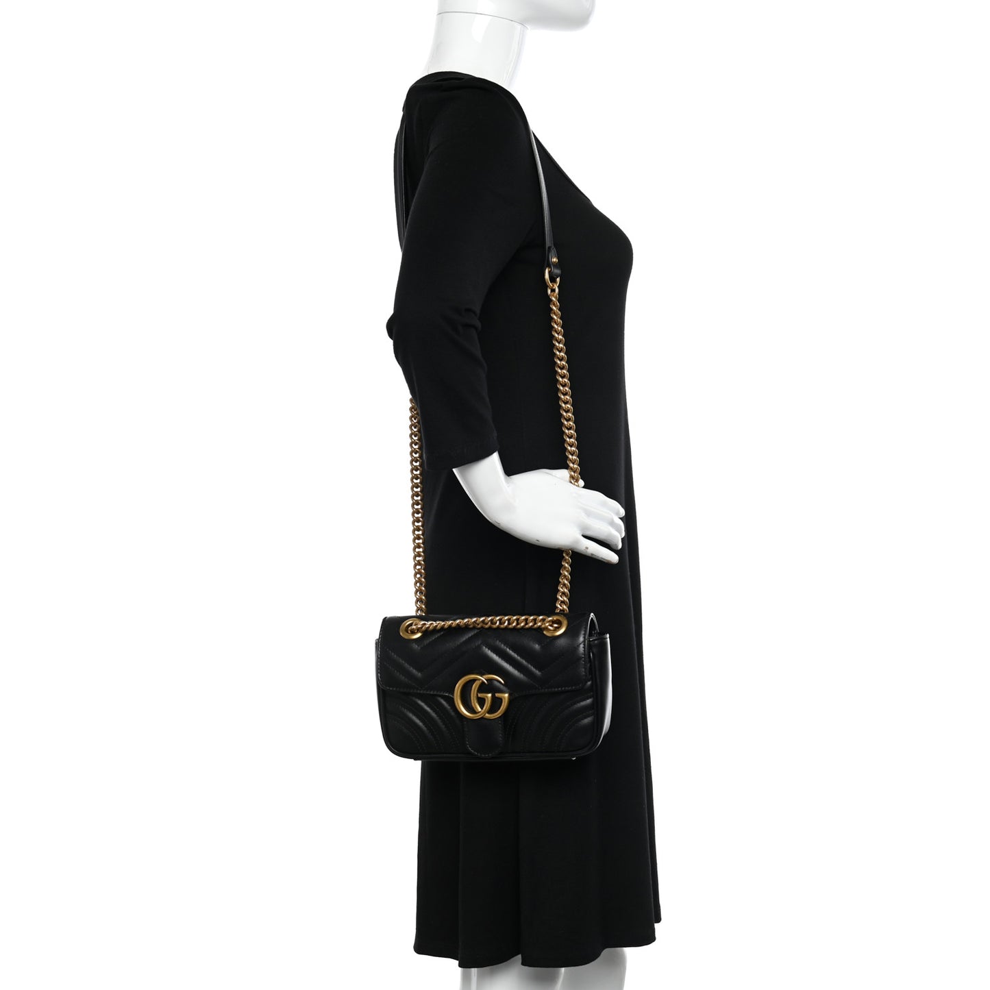 Calfskin Matelasse Mini GG Marmont Shoulder Bag Black