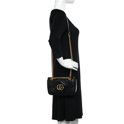 Gucci Calfskin Matelasse Mini GG Marmont Shoulder Bag Black 2 of 10