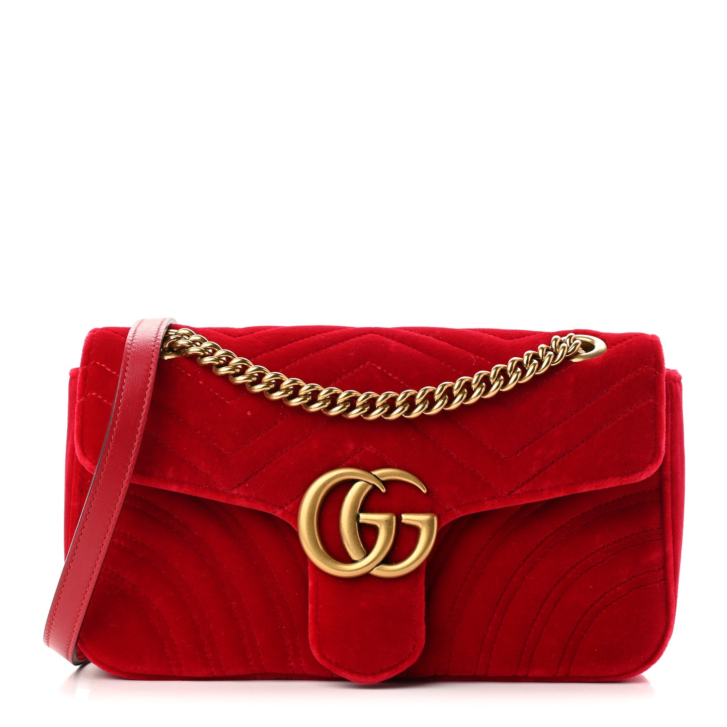 Velvet Matelasse Small GG Marmont Shoulder Bag Hibiscus Red