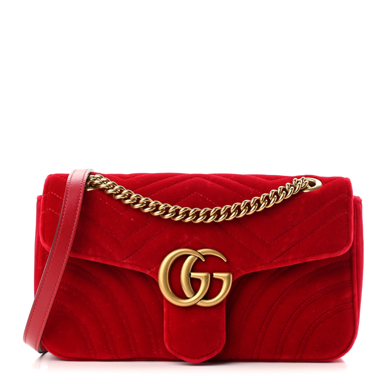Gucci Velvet Matelasse Small GG Marmont Shoulder Bag Hibiscus Red 1 of 9