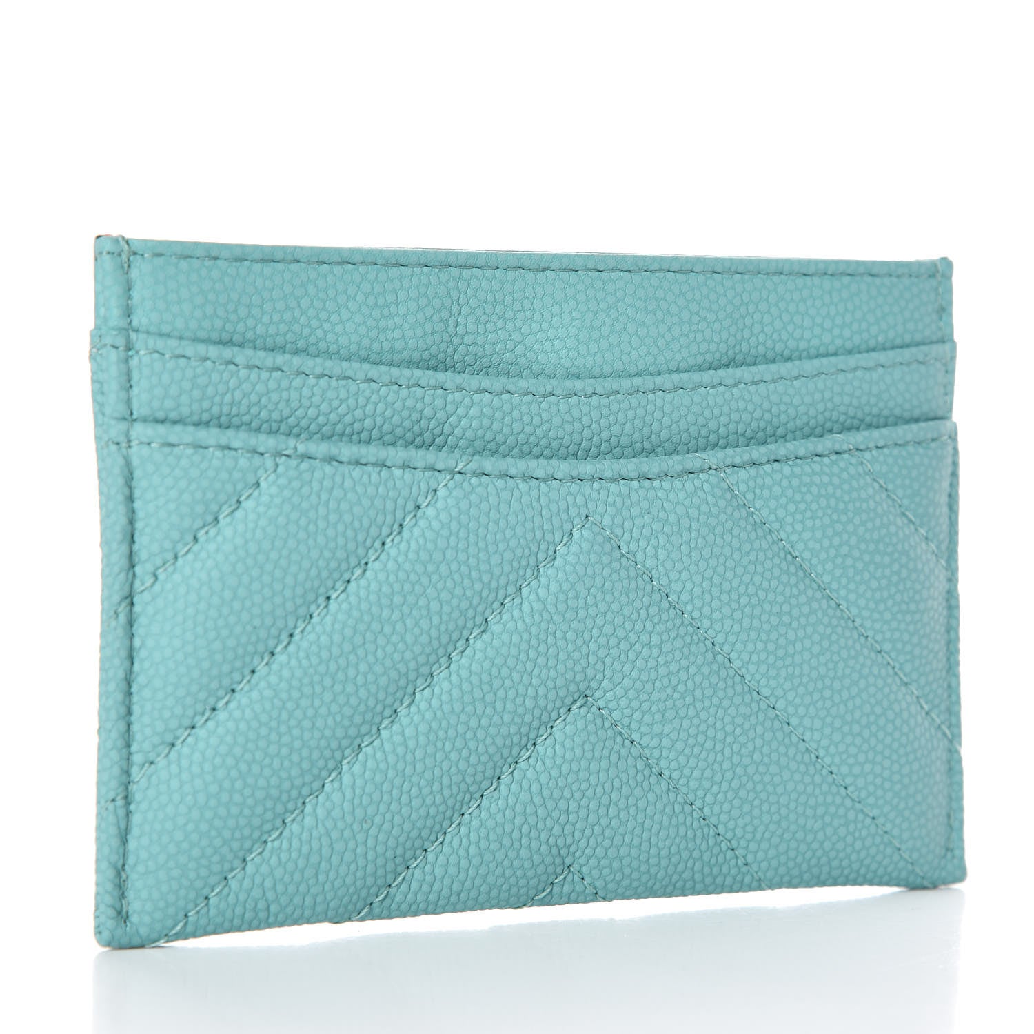 Chanel Caviar Chevron Quilted Card Holder Turquoise 3 of 9