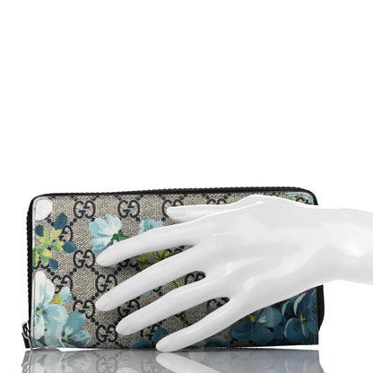 Gucci GG Supreme Monogram Blooms Zip Around Wallet Blue 2 of 7