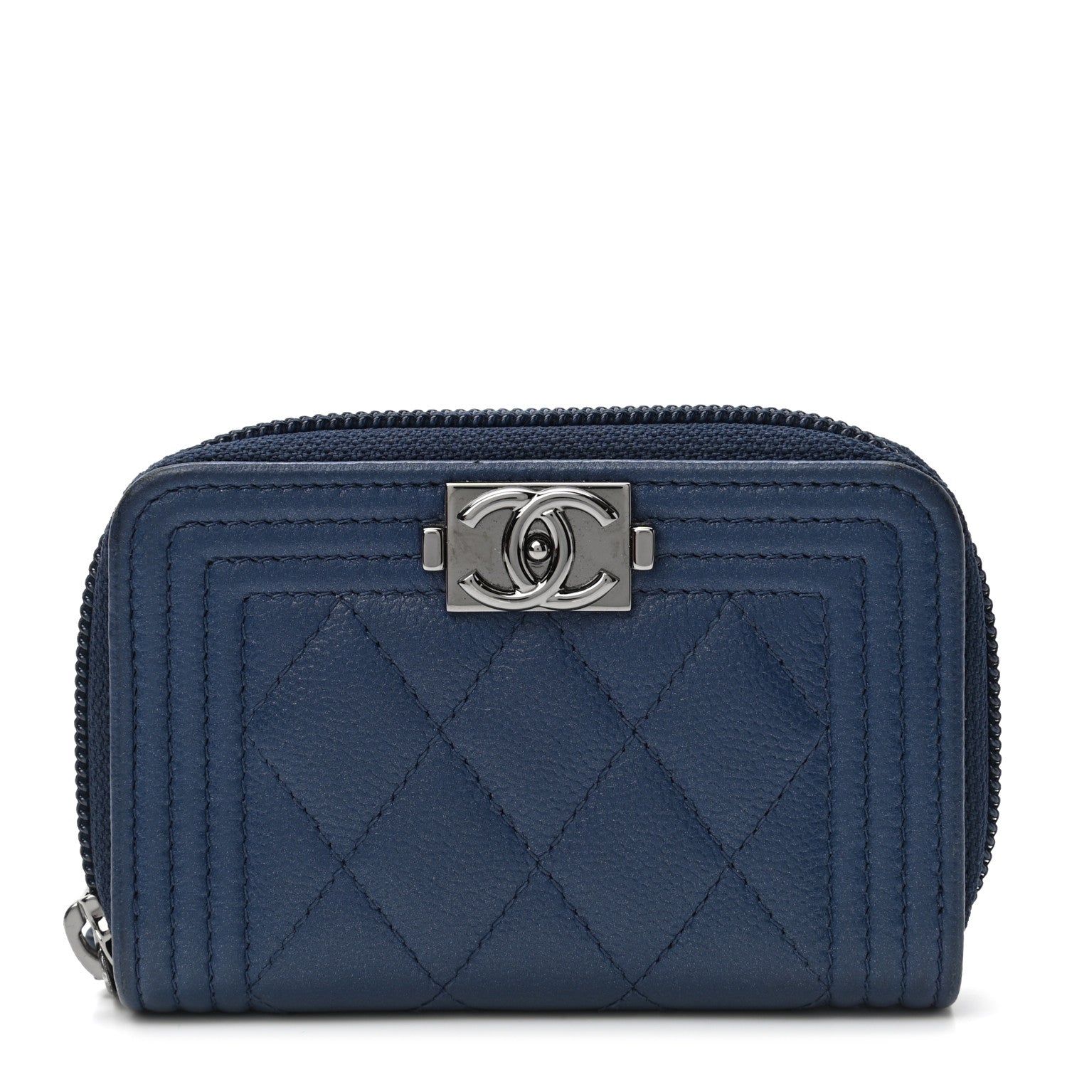 Chanel Caviar Quilted Boy Zip Around Coin Purse Wallet Dark Blue 1 of 7