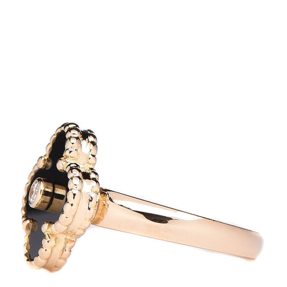Van Cleef & Arpels 18K Yellow Gold Black Onyx Diamond Vintage Alhambra Ring 50 5.25 3 of 6