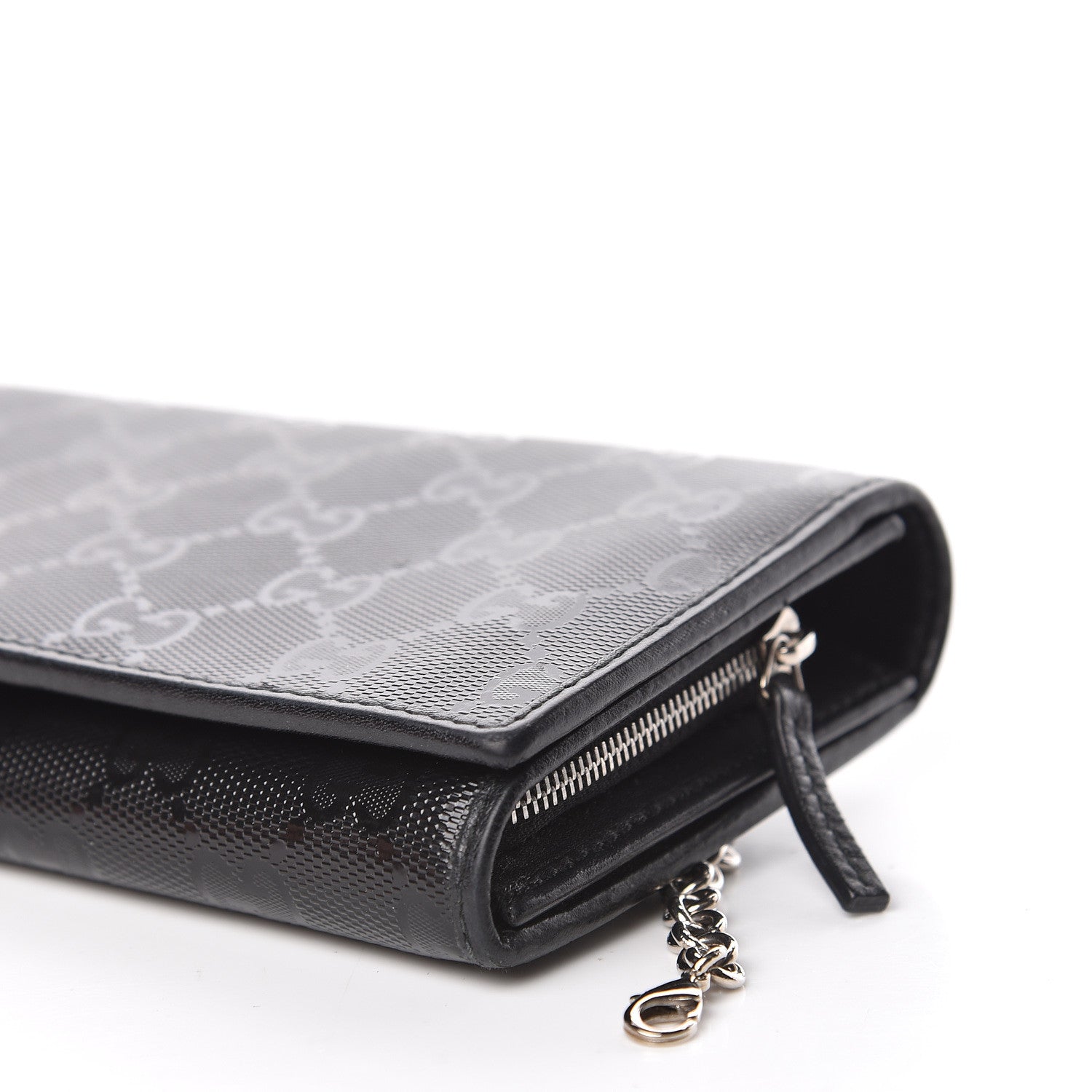 Gucci Imprime Monogram GG Pierce Chain Clutch Wallet Black 6 of 12