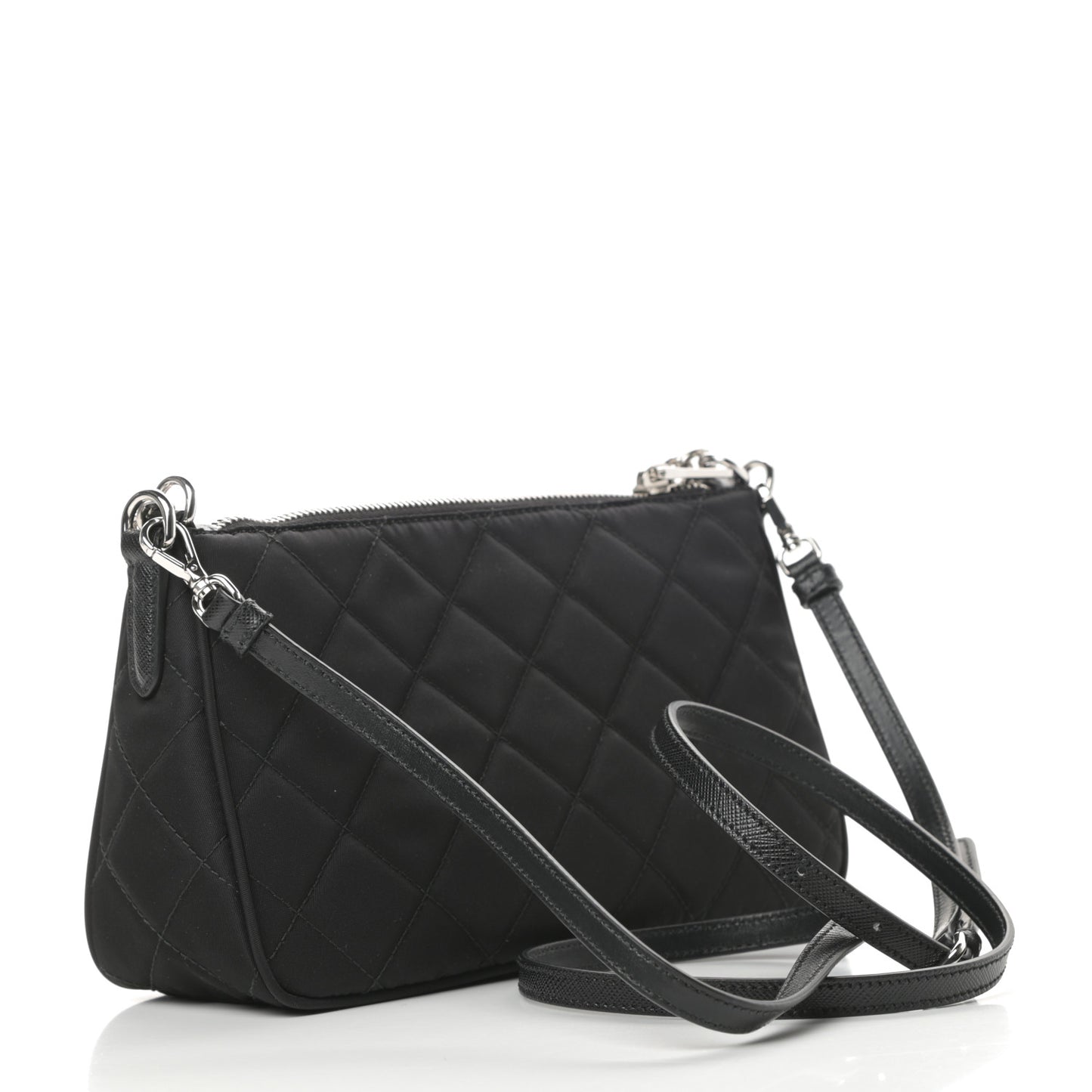 Nylon Tessuto Impuntu Quilted Crossbody Bag Black