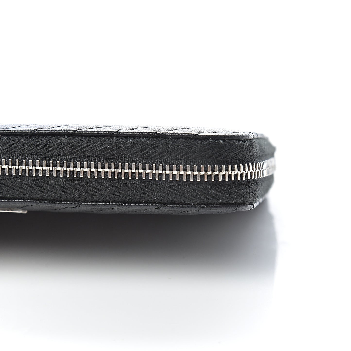 Lambskin Chevron Quilted Small Zip Around Wallet Black