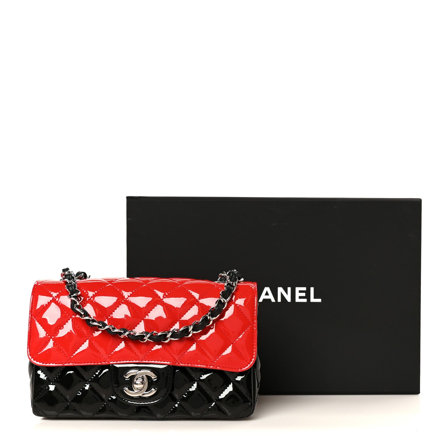 Chanel Patent Calfskin Quilted Bi-Color Mini Rectangular Flap Red Black 12 of 12