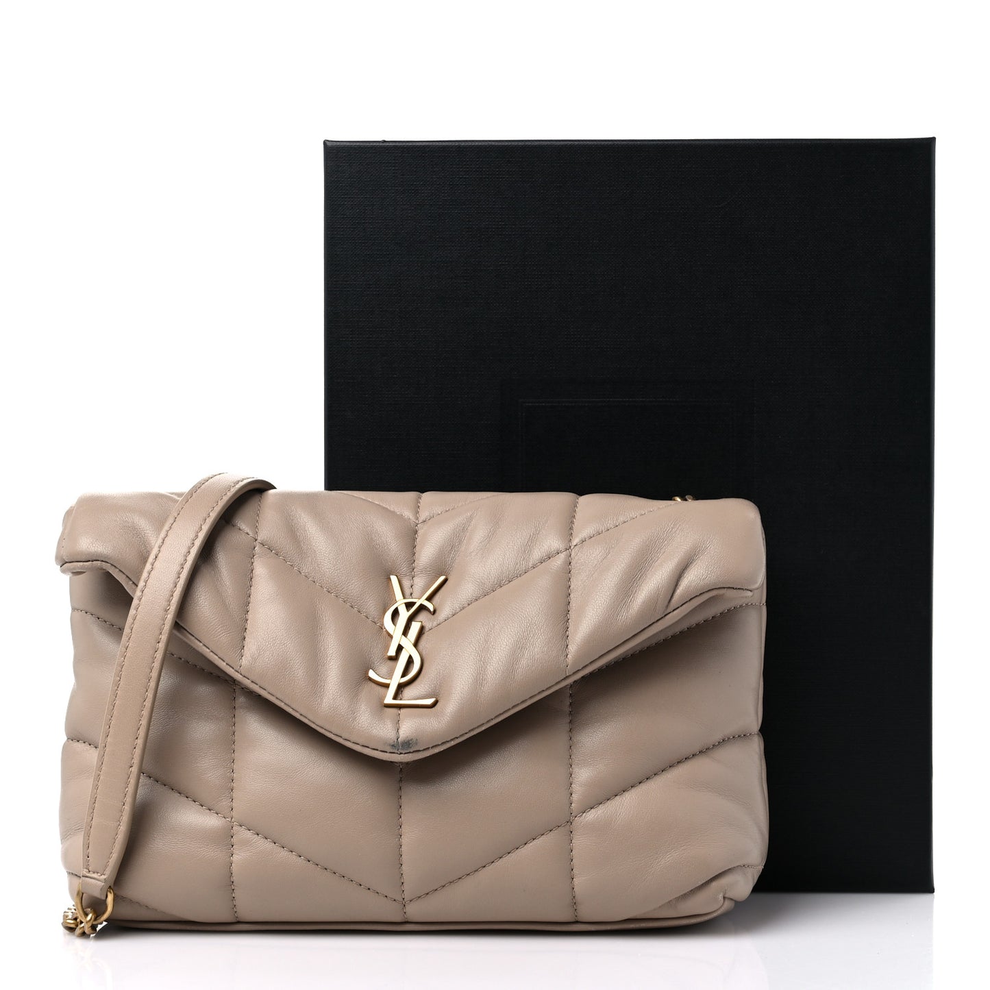 Lambskin Quilted Toy Loulou Puffer Monogram Chain Satchel Dark Beige