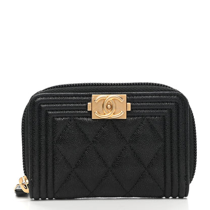 Chanel Caviar Quilted Boy Zip Around Coin Purse Wallet Black 1 of 8