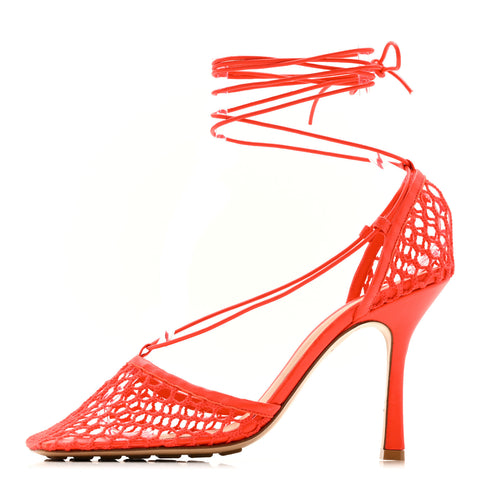Mesh Nappa Stretch Ankle Tie Sandals 40 Tomato