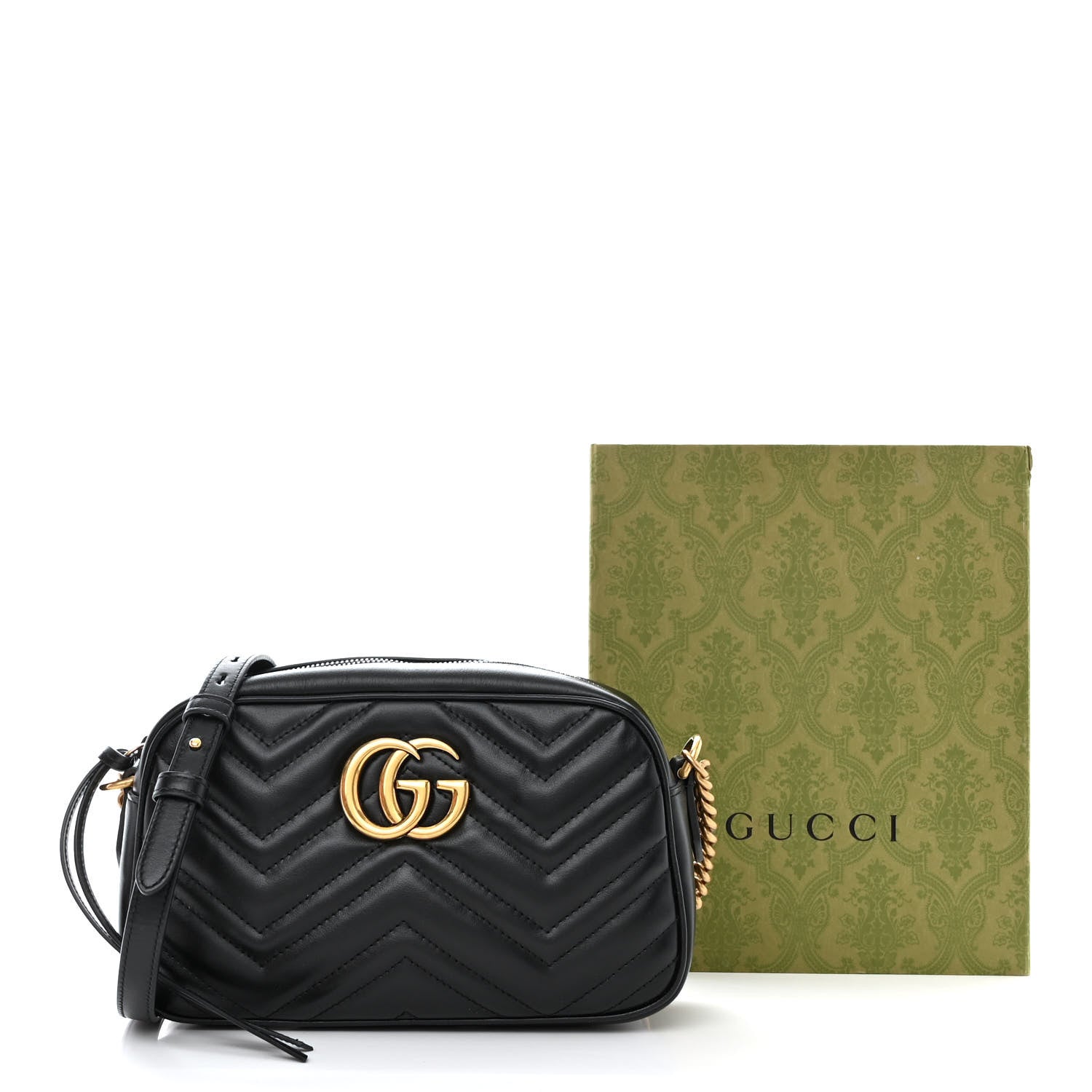 Gucci Calfskin Matelasse Small GG Marmont Chain Shoulder Bag Black 15 of 15