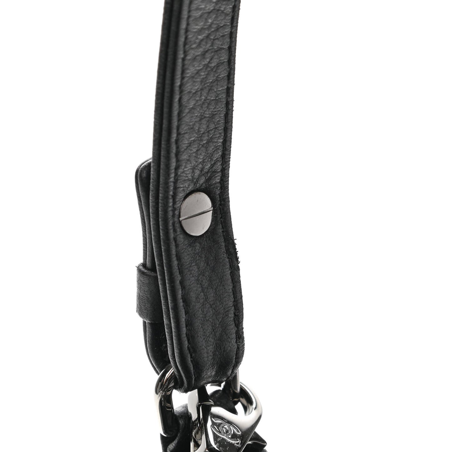 Deerskin Chevron Large CC Chain Bucket Drawstring Bag Black