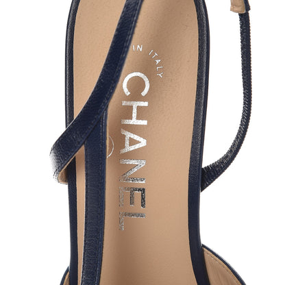 Chanel Lambskin Grosgrain Cap Toe CC Slingback Sandals 37 Navy Black 7 of 9