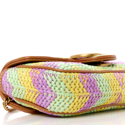 Gucci Woven Raffia Calfskin Super Mini GG Marmont Shoulder Bag Multicolor 9 of 10