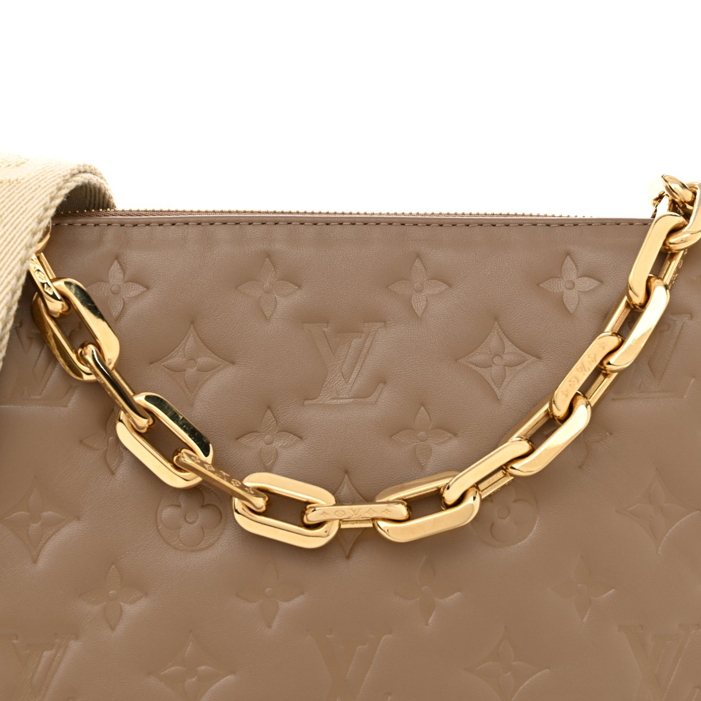 Lambskin Embossed Monogram Coussin PM Taupe