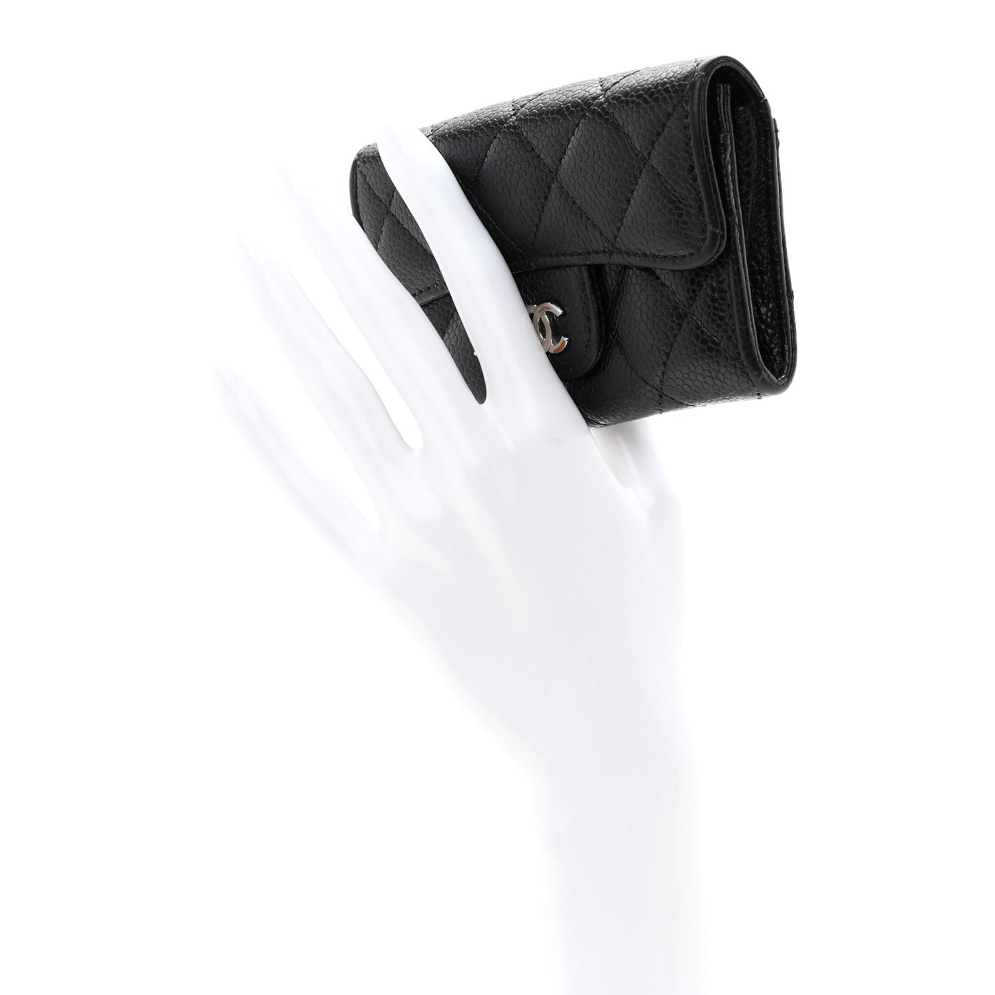 Caviar Quilted Flap Card Holder Wallet Black