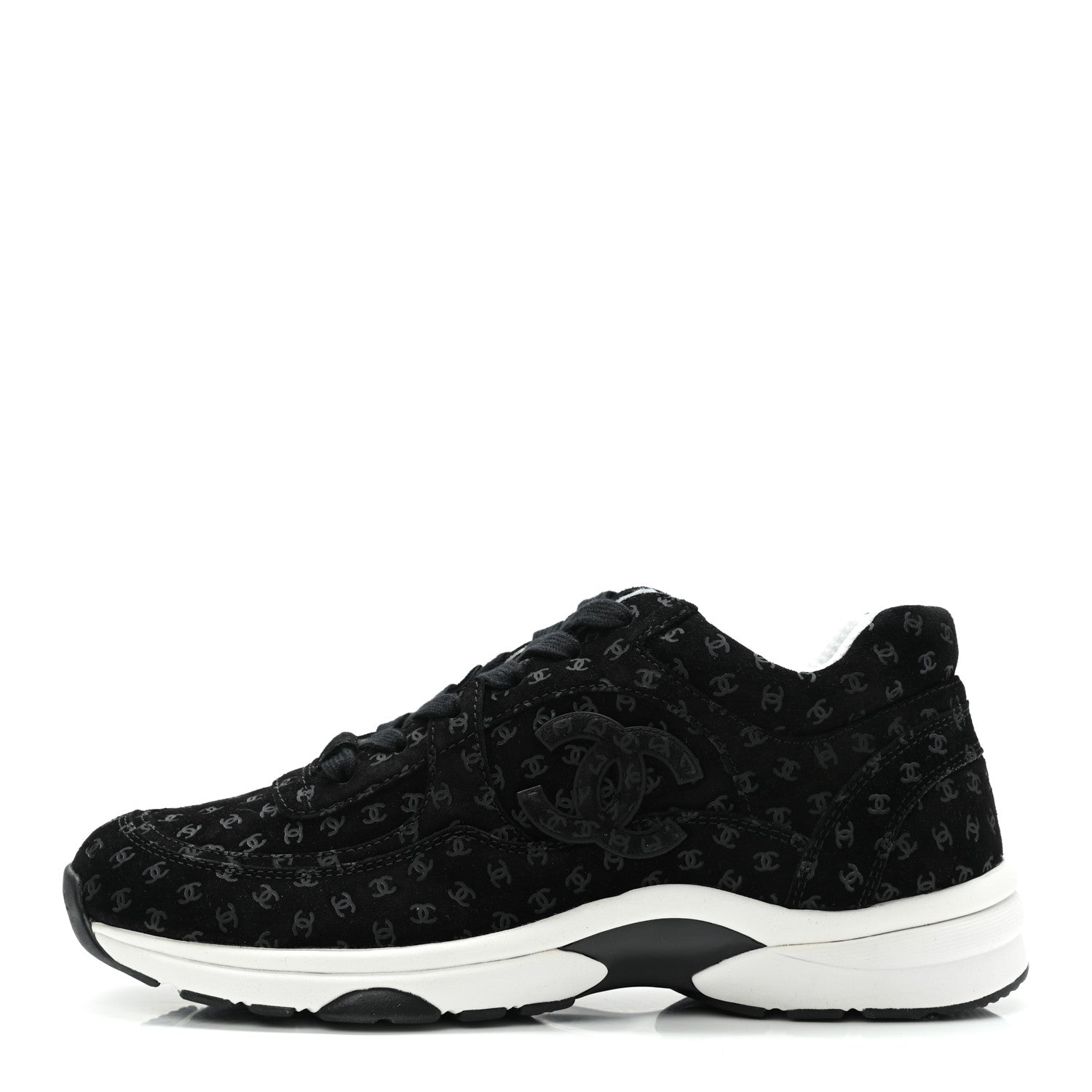 Chanel Nylon Suede Calfskin Printed CC Sneakers 39.5 White Black 1 of 7