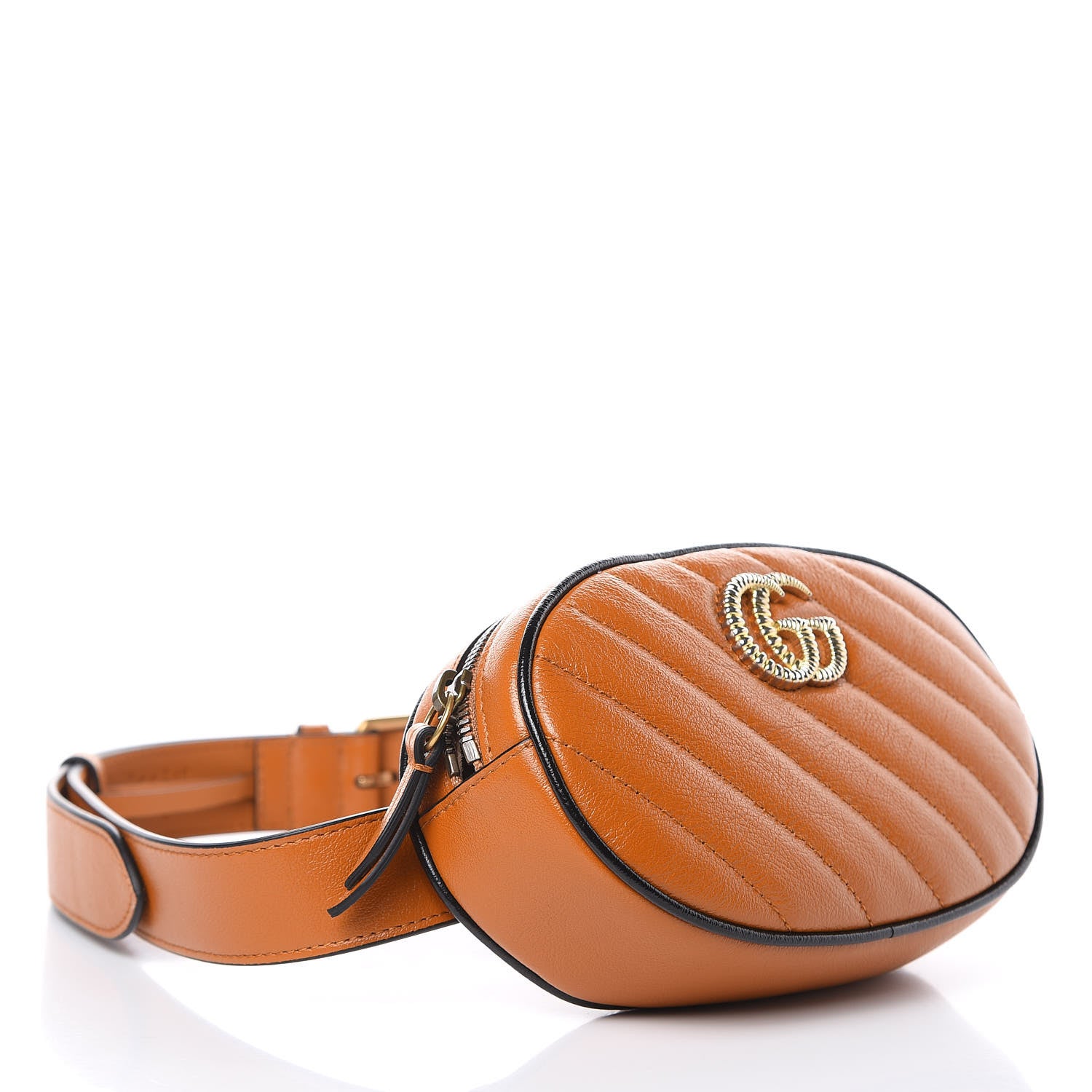Gucci Vintage Effect Calfskin Matelasse Diagonal Torchon GG Marmont Belt Bag 85 34 Cognac 4 of 9