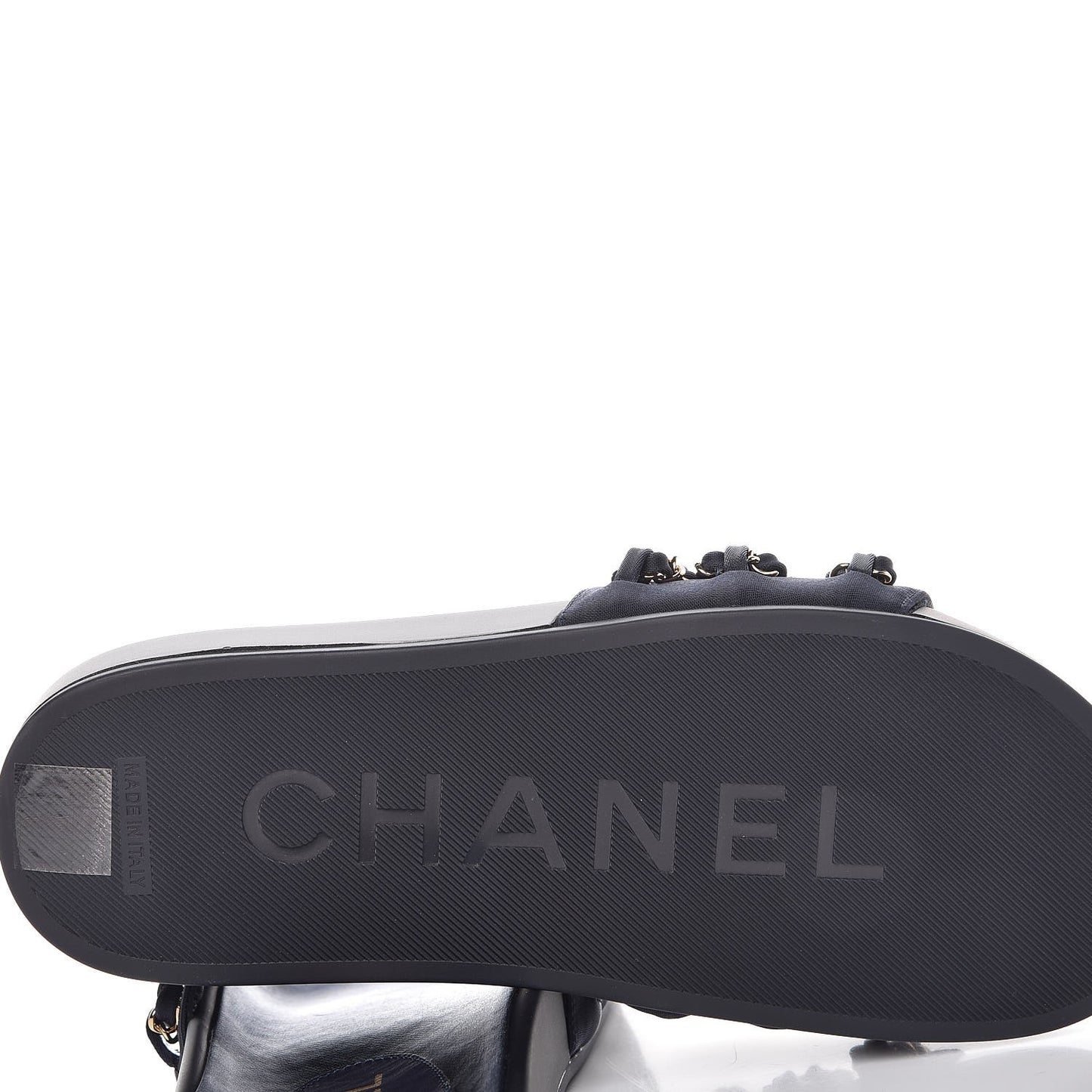 Satin Chain Flat Sandals 37 Marine