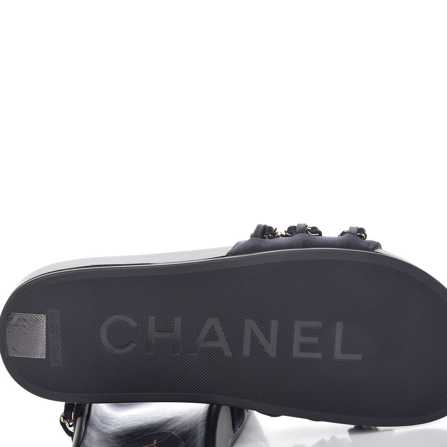 Chanel Satin Chain Flat Sandals 37 Marine 6 of 9