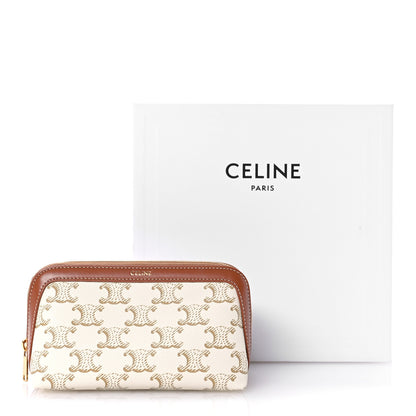 Celine Triomphe Canvas Calfskin Small Cosmetic Pouch White 9 of 9