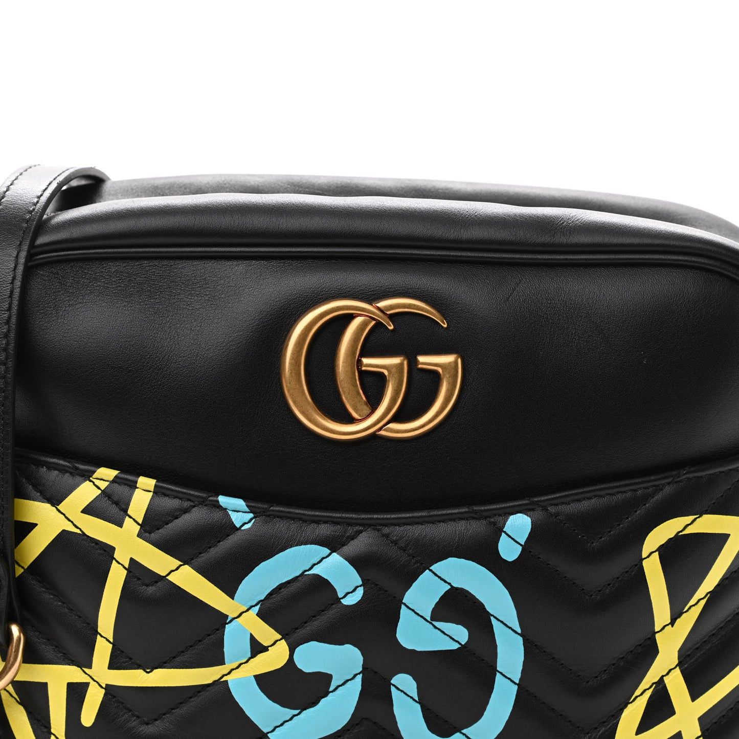 Calfskin Matelasse GucciGhost Medium GG Marmont Chain Shoulder Bag Black New Acquamarine
