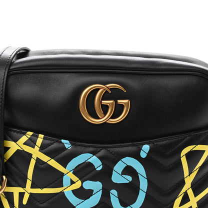 Gucci Calfskin Matelasse GucciGhost Medium GG Marmont Chain Shoulder Bag Black New Acquamarine 8 of 10