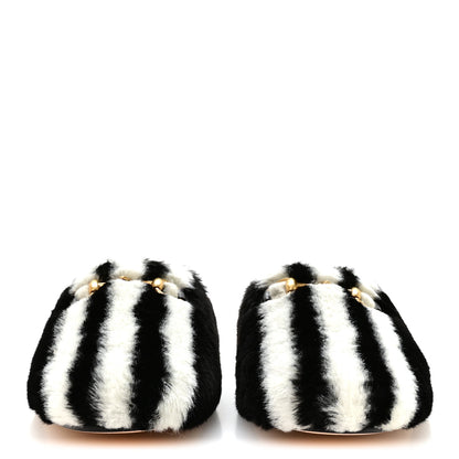 Gucci X ADIDAS Malaga Kid Fur Womens Horsebit Mules 37 Black White 3 of 8