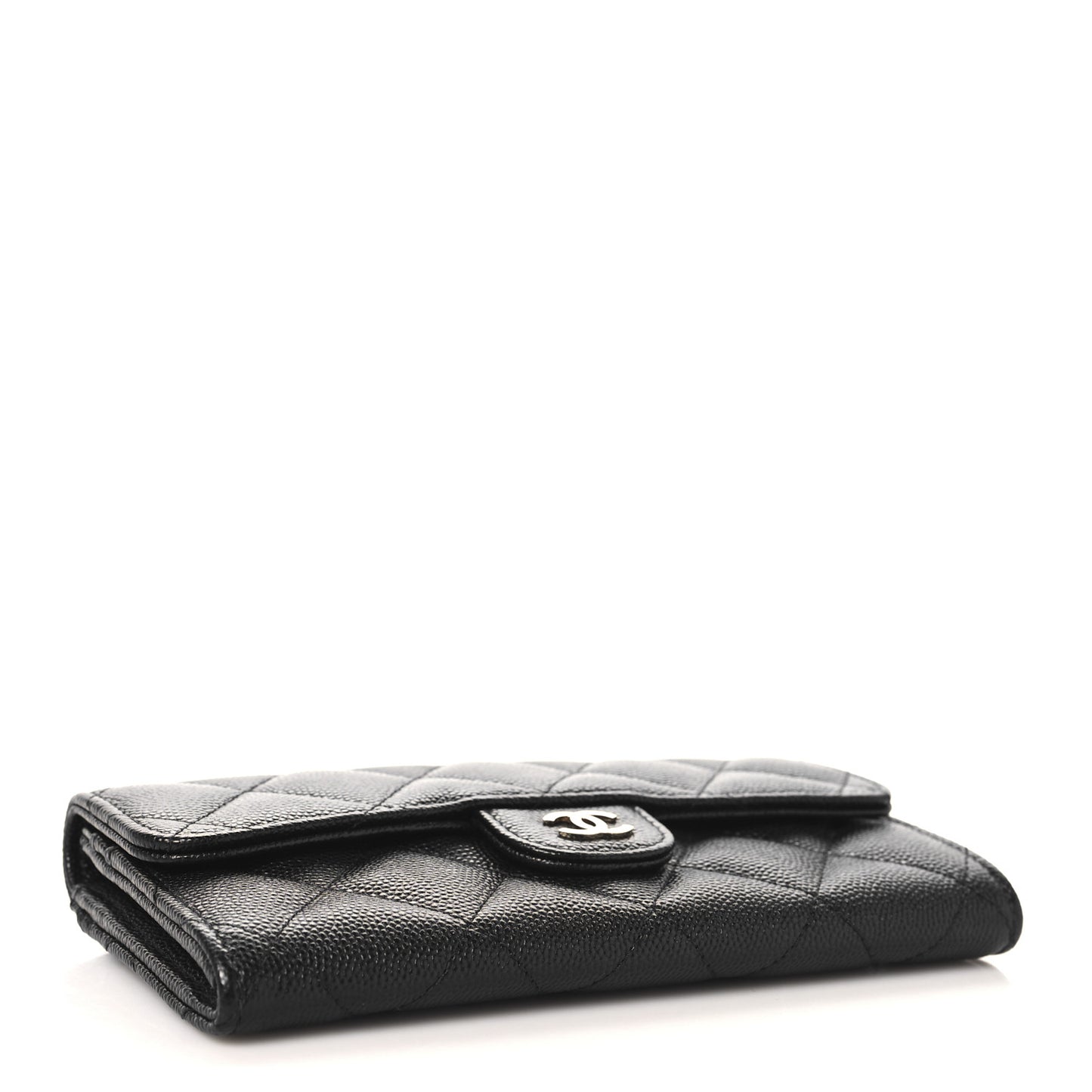 Caviar Quilted Large Gusset Flap Wallet Black