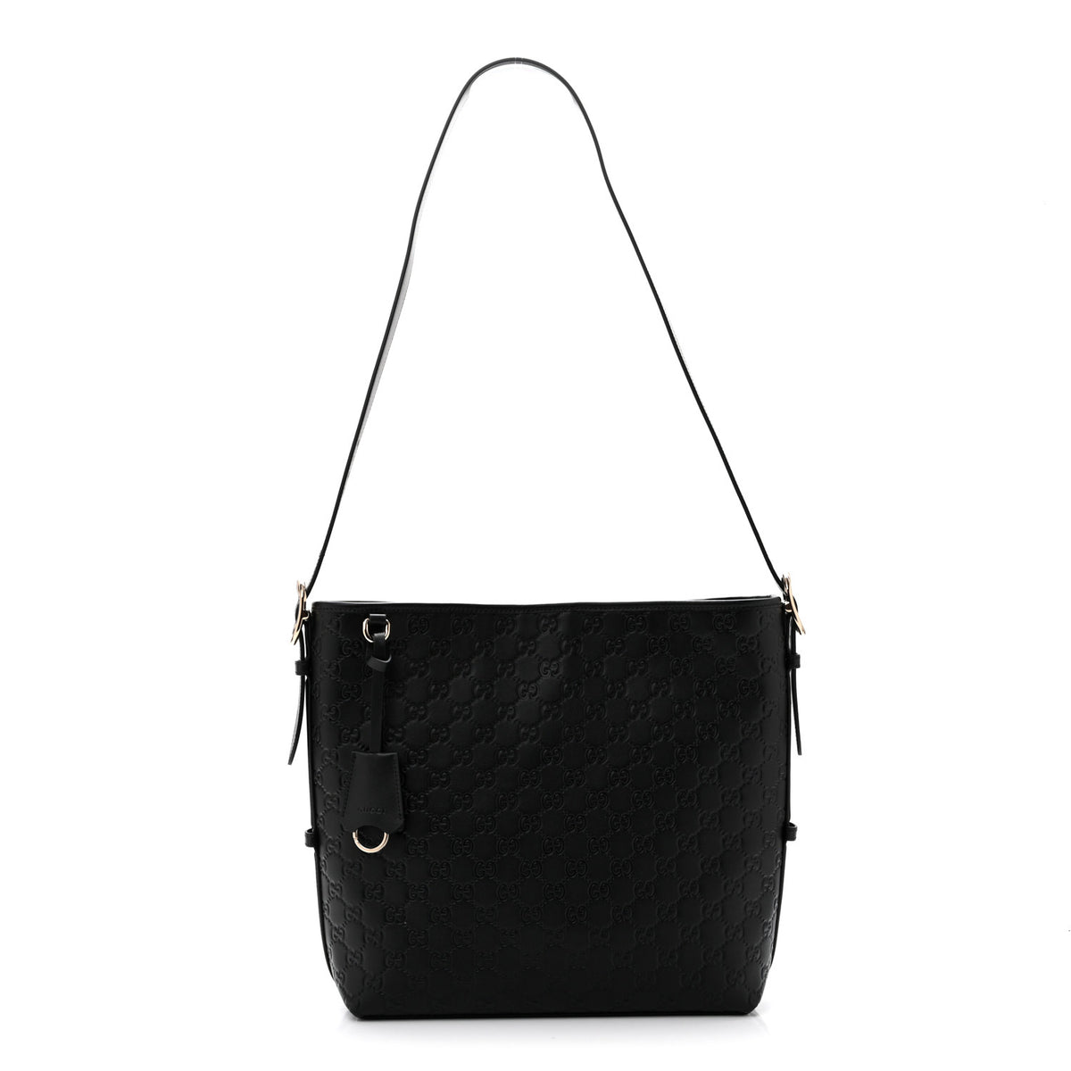 GG Calfskin Embossed Emblem Medium Shoulder Bag Black
