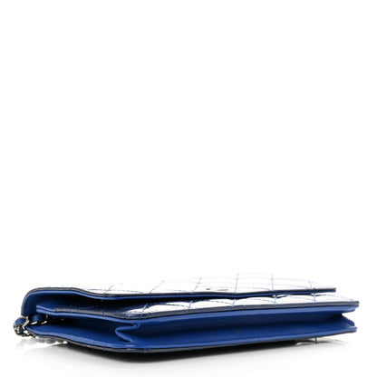 Chanel Patent Quilted Wallet On Chain WOC Blue 4 of 12