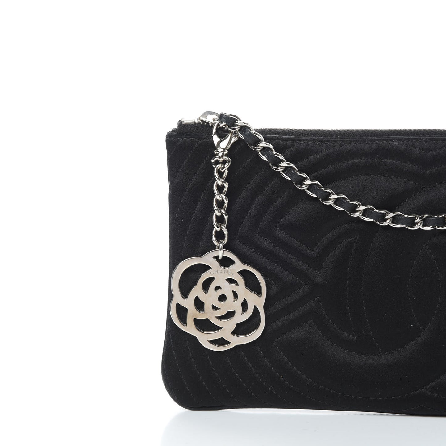 Satin Camellia Evening Bag Black