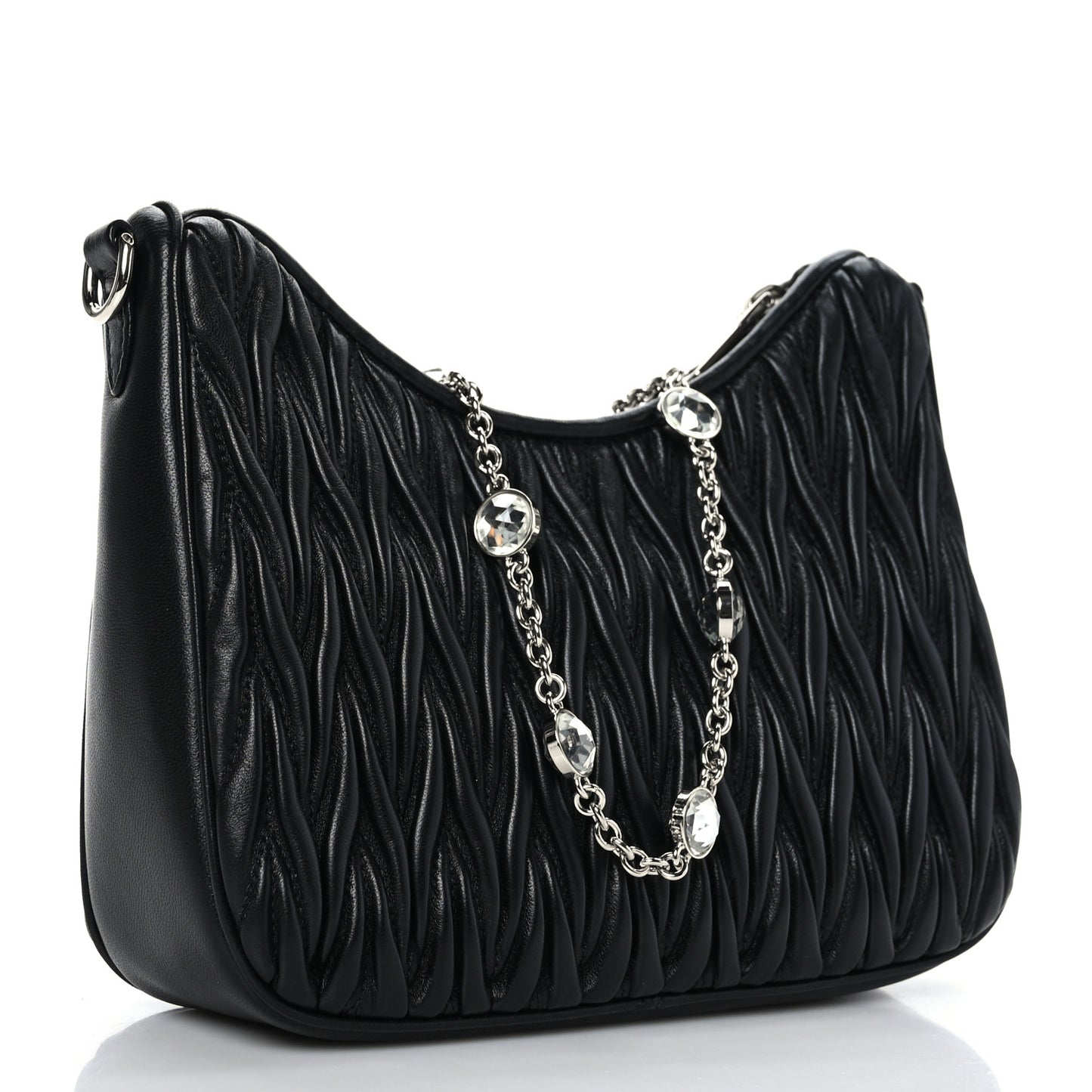Nappa Matelasse Crystal Shoulder Bag Black