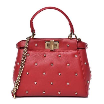 Fendi Nappa Crystal Stars Studded XS Peekaboo Iconic Satchel Fragola 1 of 10