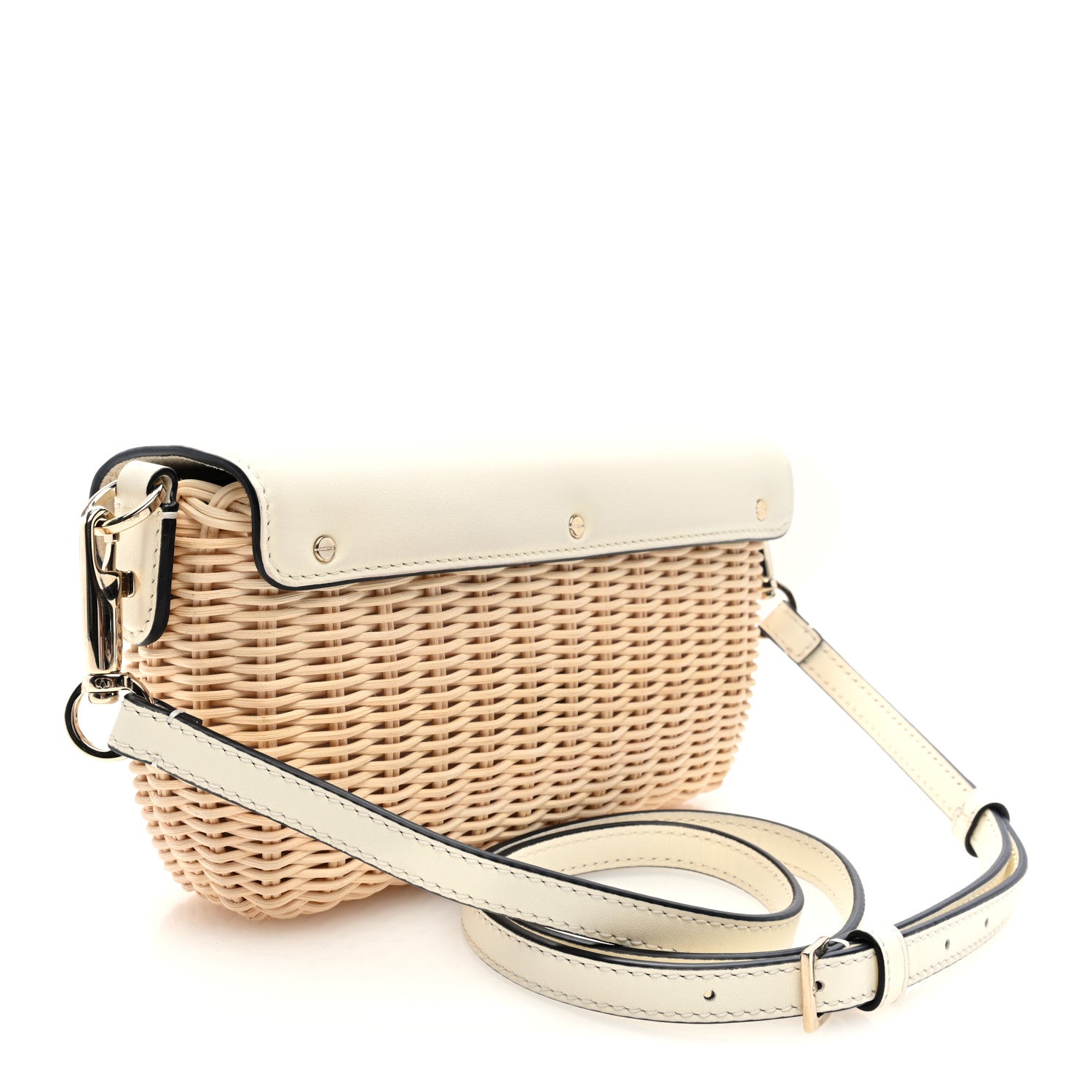 Valentino Garavani Wicker Calfskin Vlogo Small Loco Shoulder Bag Natural Ivory 3 of 10