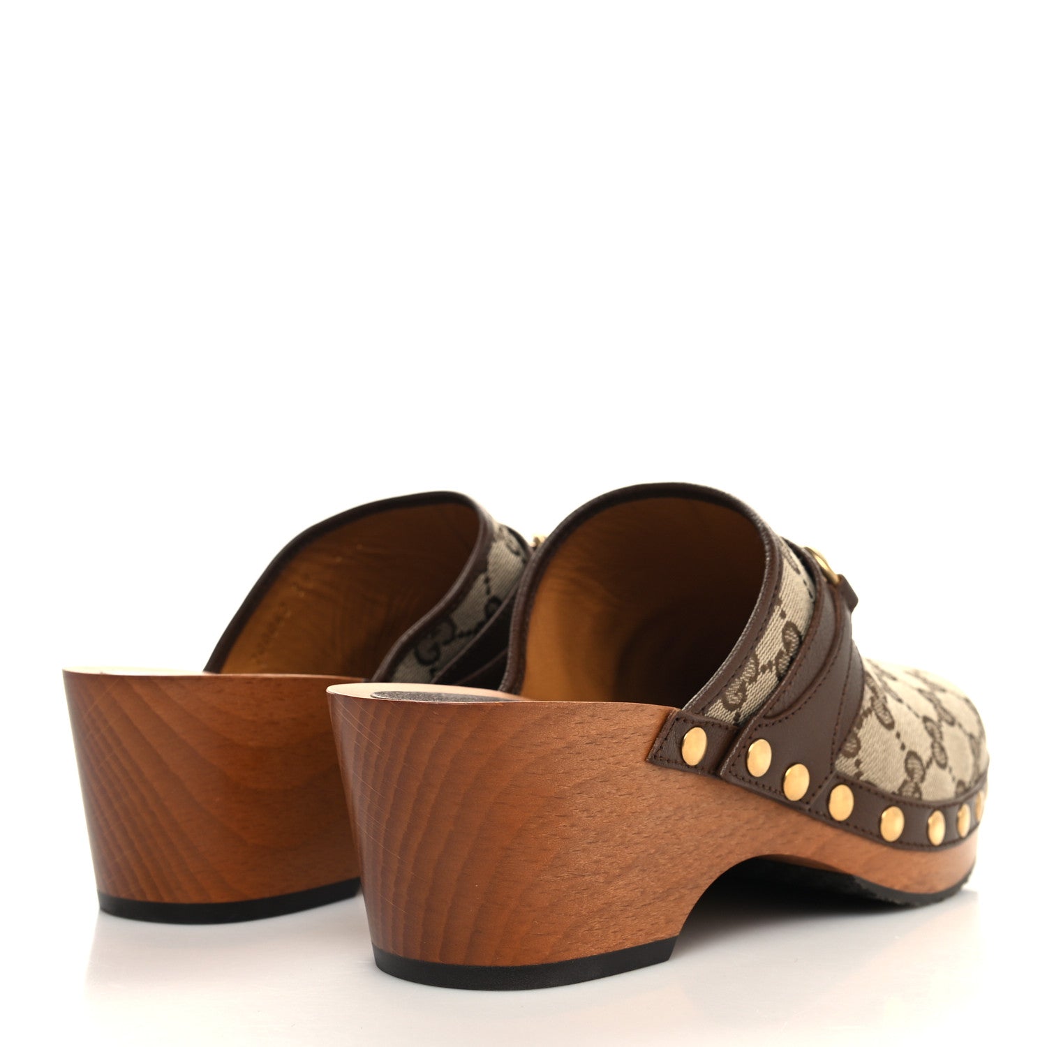 Gucci Monogram Goatskin Horsebit Clog Mules 39 Beige Ebony Brown Sugar 4 of 9
