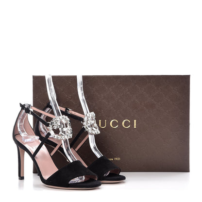 Gucci Suede Crystal Interlocking G Ankle Strap Sandals 34.5 Black 9 of 9