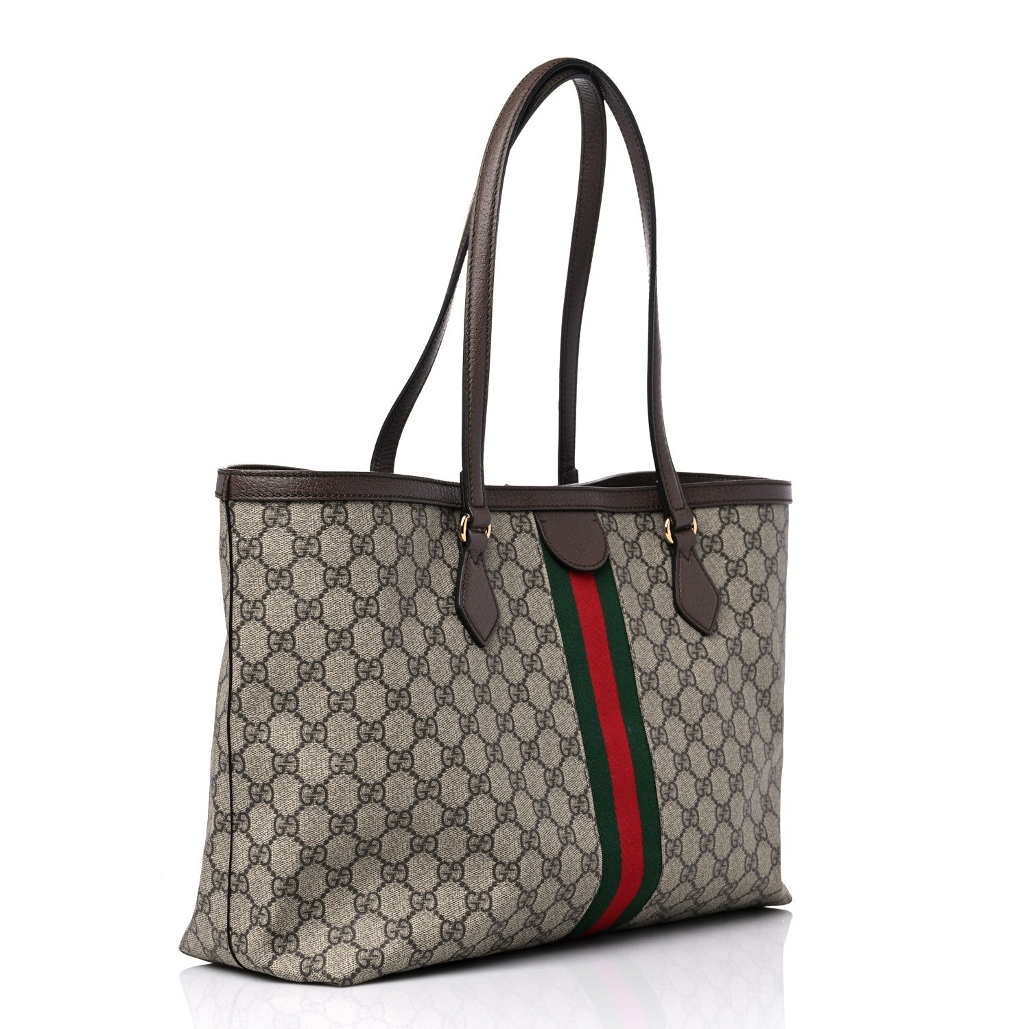 Gucci GG Supreme Monogram Textured Calfskin Web Medium Ophidia Shopping Tote Beige Ebony New Acero 4 of 12