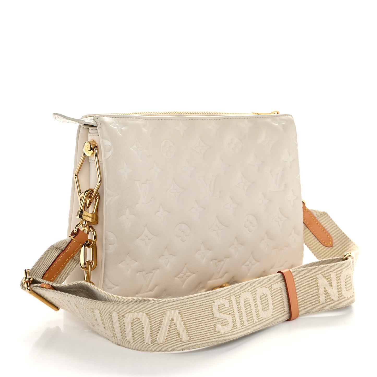 Lambskin Embossed Monogram Coussin PM Beige Cream