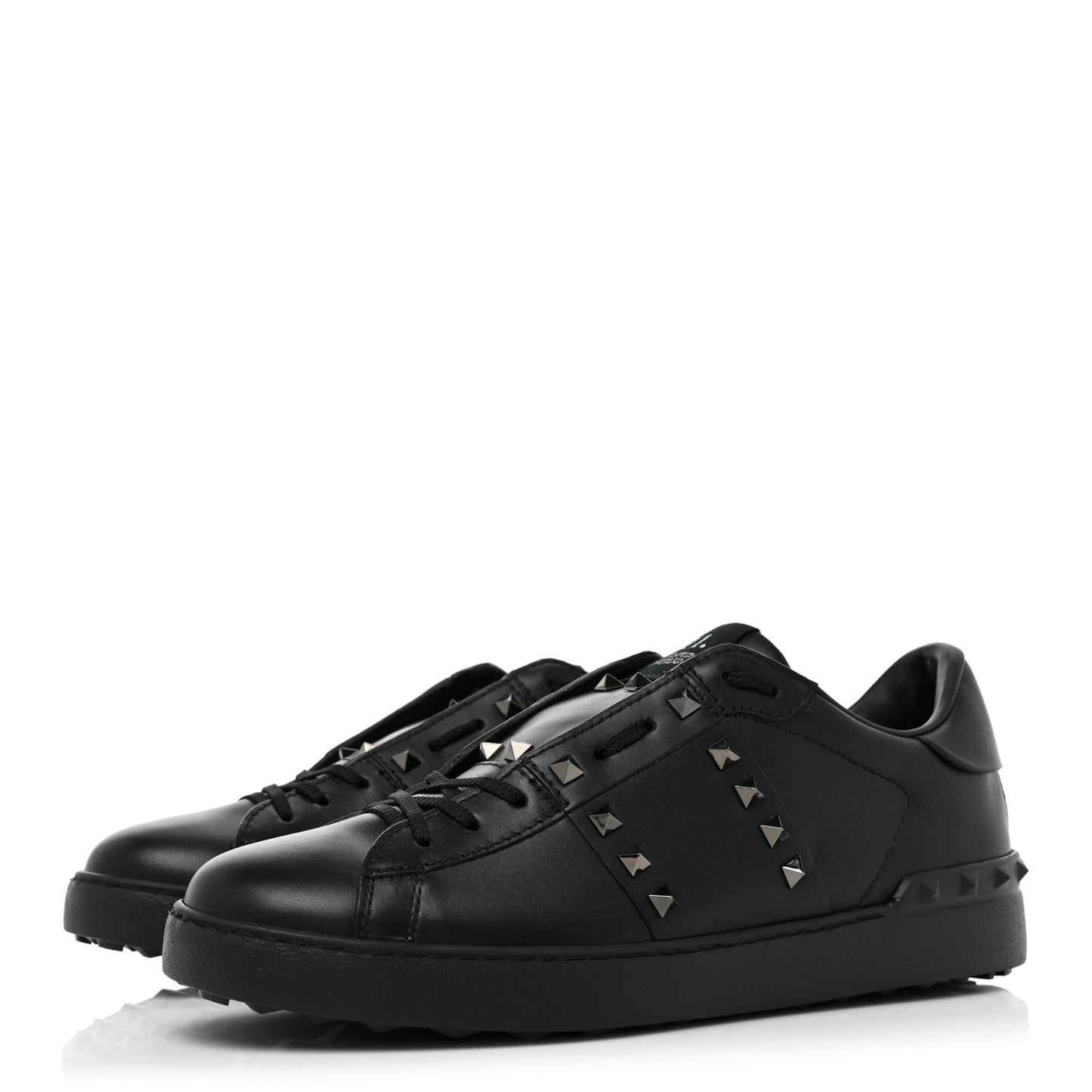 Calfskin Mens Rockstud Untitled Open Sneakers 42 Black