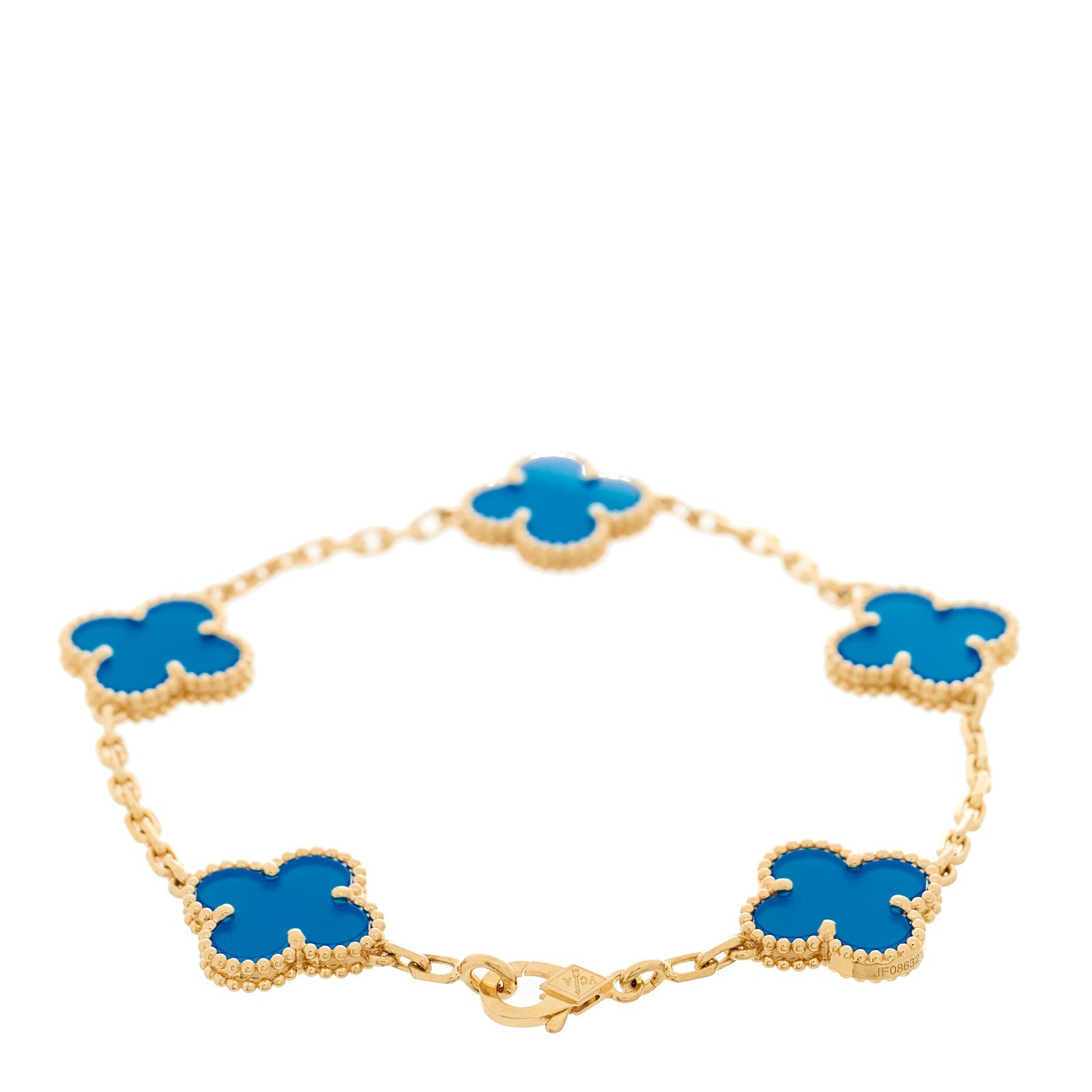 Van Cleef & Arpels 18K Yellow Gold Blue Agate 5 Motifs Vintage Alhambra Bracelet 2 of 5