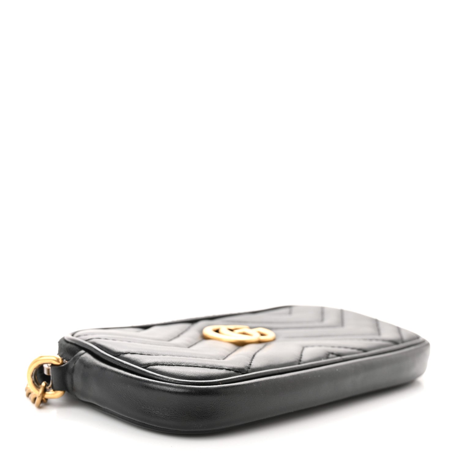Gucci Calfskin Matelasse Mini GG Marmont Chain Crossbody Bag Black 4 of 14
