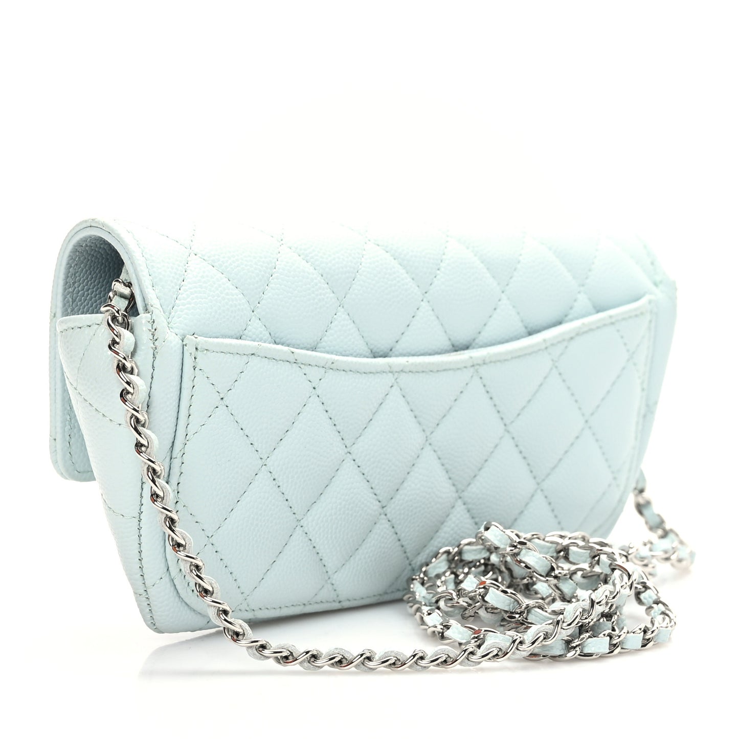 Caviar Quilted Glasses Case With Chain Light Blue