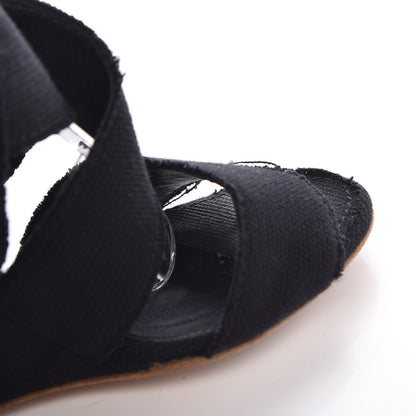 Chanel Canvas Heart CC Wedge Sandals 36.5 Black 15 of 18